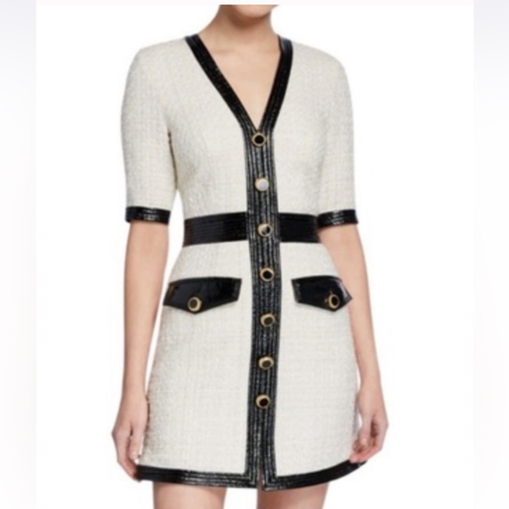 VERONICA BEARD Simona Black Cream Tweed Dress Sz 12 - Picture 1 of 3